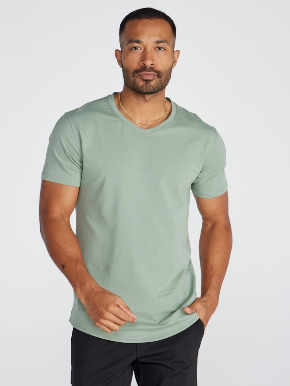 BYLT Basics V-Neck Short Sleeve Tee in Moss Green